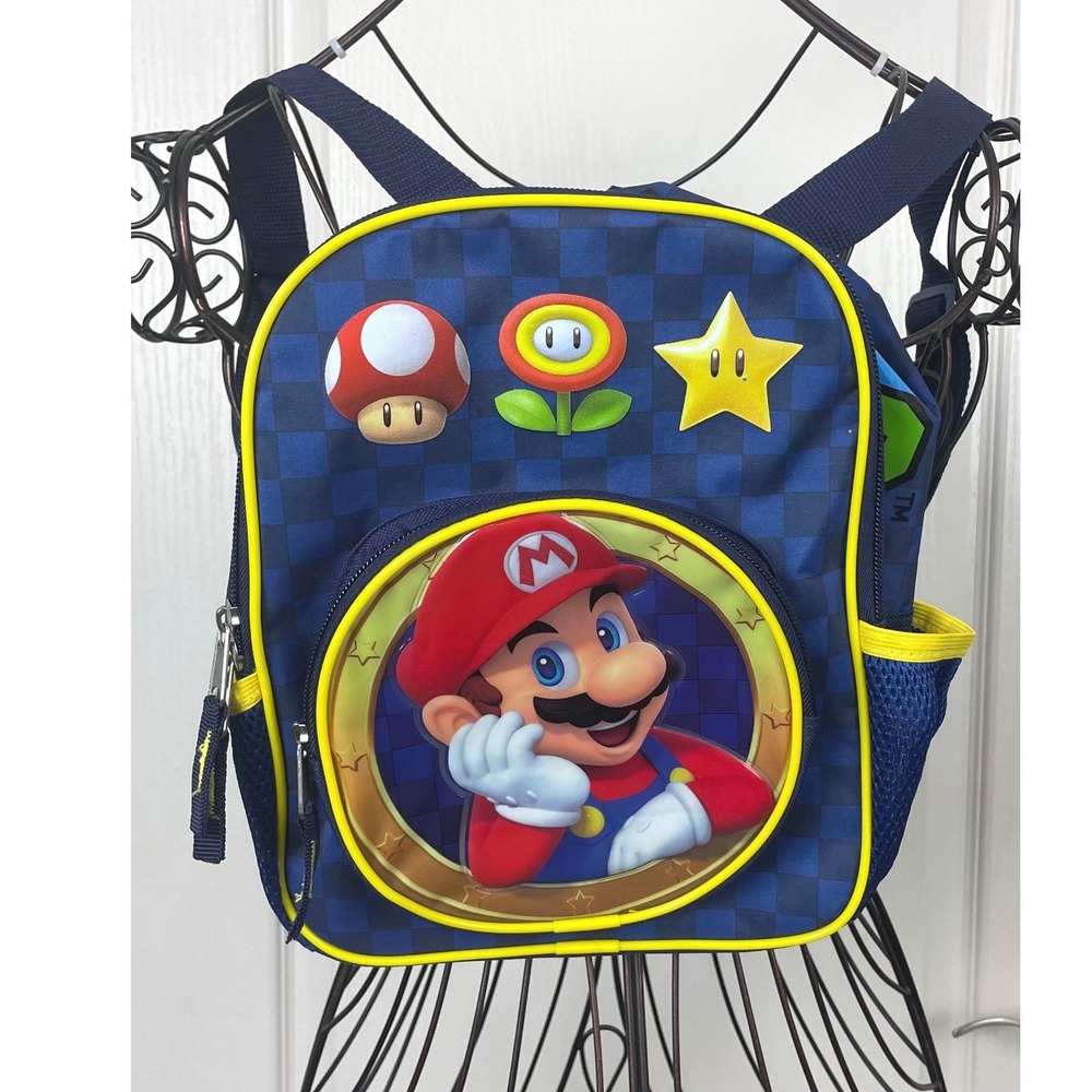 Nintendo Super Mario Bros Kids Mini Backpack Blue Checkered Brothers Toddler Bag